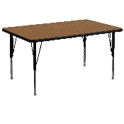 36''W x 72''L Rectangular Oak Thermal Laminate Activity Table - Height Adjustable Short Legs, XU-A3672-REC-OAK-T-P-GG