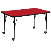 Mobile 36''W x 72''L Rectangular Red HP Laminate Activity Table - Height Adjustable Short Legs, XU-A3672-REC-RED-H-P-CAS-GG