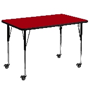 Mobile 36''W x 72''L Rectangular Red Thermal Laminate Activity Table - Standard Height Adjustable Legs