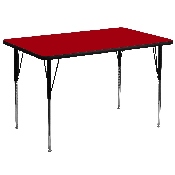 36''W x 72''L Rectangular Red Thermal Laminate Activity Table - Standard Height Adjustable Legs, XU-A3672-REC-RED-T-A-GG