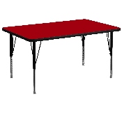 36''W x 72''L Rectangular Red Thermal Laminate Activity Table - Height Adjustable Short Legs, XU-A3672-REC-RED-T-P-GG