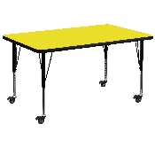 Mobile 36''W x 72''L Rectangular Yellow HP Laminate Activity Table - Height Adjustable Short Legs, XU-A3672-REC-YEL-H-P-CAS-GG