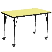 Mobile 36''W x 72''L Rectangular Yellow Thermal Laminate Activity Table - Standard Height Adjustable Legs