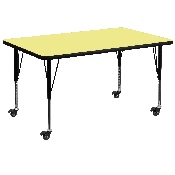 Mobile 36''W x 72''L Rectangular Yellow Thermal Laminate Activity Table - Height Adjustable Short Legs