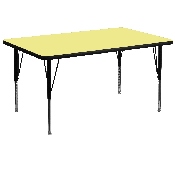36''W x 72''L Rectangular Yellow Thermal Laminate Activity Table - Height Adjustable Short Legs, XU-A3672-REC-YEL-T-P-GG