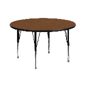 42'' Round Oak HP Laminate Activity Table - Height Adjustable Short Legs, XU-A42-RND-OAK-H-P-GG