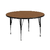 42'' Round Oak Thermal Laminate Activity Table - Height Adjustable Short Legs, XU-A42-RND-OAK-T-P-GG