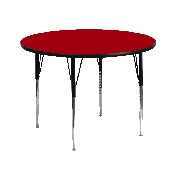 42'' Round Red Thermal Laminate Activity Table - Standard Height Adjustable Legs, XU-A42-RND-RED-T-A-GG