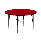 42'' Round Red Thermal Laminate Activity Table - Height Adjustable Short Legs, XU-A42-RND-RED-T-P-GG