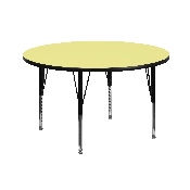 42'' Round Yellow Thermal Laminate Activity Table - Height Adjustable Short Legs, XU-A42-RND-YEL-T-P-GG
