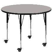 Mobile 48'' Round Grey HP Laminate Activity Table - Standard Height Adjustable Legs, XU-A48-RND-GY-H-A-CAS-GG