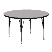 48'' Round Grey Thermal Laminate Activity Table - Height Adjustable Short Legs, XU-A48-RND-GY-T-P-GG