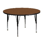 48'' Round Oak HP Laminate Activity Table - Height Adjustable Short Legs, XU-A48-RND-OAK-H-P-GG