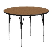 48'' Round Oak Thermal Laminate Activity Table - Standard Height Adjustable Legs, XU-A48-RND-OAK-T-A-GG