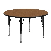 48'' Round Oak Thermal Laminate Activity Table - Height Adjustable Short Legs, XU-A48-RND-OAK-T-P-GG