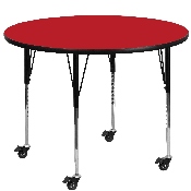 Mobile 48'' Round Red HP Laminate Activity Table - Standard Height Adjustable Legs, XU-A48-RND-RED-H-A-CAS-GG