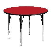 48'' Round Red HP Laminate Activity Table - Standard Height Adjustable Legs, XU-A48-RND-RED-H-A-GG