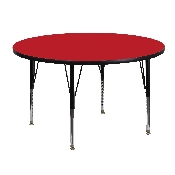 48'' Round Red HP Laminate Activity Table - Height Adjustable Short Legs, XU-A48-RND-RED-H-P-GG