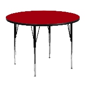48'' Round Red Thermal Laminate Activity Table - Standard Height Adjustable Legs, XU-A48-RND-RED-T-A-GG