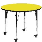 Mobile 48'' Round Yellow HP Laminate Activity Table - Standard Height Adjustable Legs, XU-A48-RND-YEL-H-A-CAS-GG