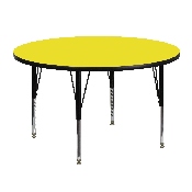 48'' Round Yellow HP Laminate Activity Table - Height Adjustable Short Legs, XU-A48-RND-YEL-H-P-GG