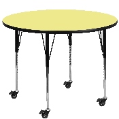 Mobile 48'' Round Yellow Thermal Laminate Activity Table - Standard Height Adjustable Legs, XU-A48-RND-YEL-T-A-CAS-GG