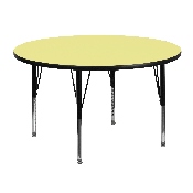48'' Round Yellow Thermal Laminate Activity Table - Height Adjustable Short Legs, XU-A48-RND-YEL-T-P-GG