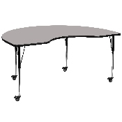 Mobile 48''W x 72''L Kidney Grey HP Laminate Activity Table - Standard Height Adjustable Legs, XU-A4872-KIDNY-GY-H-A-CAS-GG