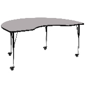 Mobile 48''W x 72''L Kidney Grey Thermal Laminate Activity Table - Standard Height Adjustable Legs