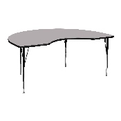 48''W x 72''L Kidney Grey Thermal Laminate Activity Table - Standard Height Adjustable Legs, XU-A4872-KIDNY-GY-T-A-GG