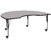 Mobile 48''W x 72''L Kidney Grey Thermal Laminate Activity Table - Height Adjustable Short Legs, XU-A4872-KIDNY-GY-T-P-CAS-GG