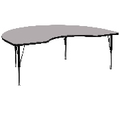 48''W x 72''L Kidney Grey Thermal Laminate Activity Table - Height Adjustable Short Legs, XU-A4872-KIDNY-GY-T-P-GG