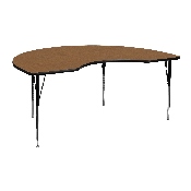 48''W x 72''L Kidney Oak Thermal Laminate Activity Table - Standard Height Adjustable Legs, XU-A4872-KIDNY-OAK-T-A-GG