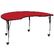 Mobile 48''W x 72''L Kidney Red HP Laminate Activity Table - Standard Height Adjustable Legs, XU-A4872-KIDNY-RED-H-A-CAS-GG