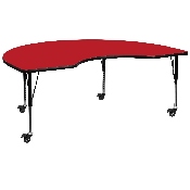 Mobile 48''W x 72''L Kidney Red HP Laminate Activity Table - Height Adjustable Short Legs, XU-A4872-KIDNY-RED-H-P-CAS-GG