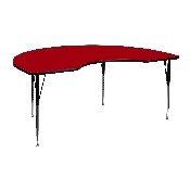 48''W x 72''L Kidney Red Thermal Laminate Activity Table - Standard Height Adjustable Legs, XU-A4872-KIDNY-RED-T-A-GG