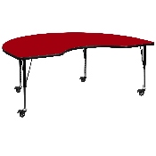 Mobile 48''W x 72''L Kidney Red Thermal Laminate Activity Table - Height Adjustable Short Legs, XU-A4872-KIDNY-RED-T-P-CAS-GG