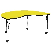 Mobile 48''W x 72''L Kidney Yellow HP Laminate Activity Table - Standard Height Adjustable Legs, XU-A4872-KIDNY-YEL-H-A-CAS-GG