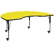 Mobile 48''W x 72''L Kidney Yellow HP Laminate Activity Table - Height Adjustable Short Legs, XU-A4872-KIDNY-YEL-H-P-CAS-GG