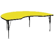 48''W x 72''L Kidney Yellow HP Laminate Activity Table - Height Adjustable Short Legs, XU-A4872-KIDNY-YEL-H-P-GG