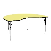 48''W x 72''L Kidney Yellow Thermal Laminate Activity Table - Standard Height Adjustable Legs, XU-A4872-KIDNY-YEL-T-A-GG