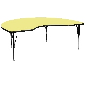 48''W x 72''L Kidney Yellow Thermal Laminate Activity Table - Height Adjustable Short Legs, XU-A4872-KIDNY-YEL-T-P-GG