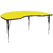 48''W x 96''L Kidney Yellow HP Laminate Activity Table - Standard Height Adjustable Legs, XU-A4896-KIDNY-YEL-H-A-GG