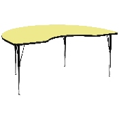 48''W x 96''L Kidney Yellow Thermal Laminate Activity Table - Standard Height Adjustable Legs, XU-A4896-KIDNY-YEL-T-A-GG