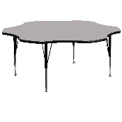 60'' Flower Grey Thermal Laminate Activity Table - Height Adjustable Short Legs, XU-A60-FLR-GY-T-P-GG