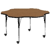 Mobile 60'' Flower Oak Thermal Laminate Activity Table - Standard Height Adjustable Legs, XU-A60-FLR-OAK-T-A-CAS-GG