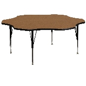 60'' Flower Oak Thermal Laminate Activity Table - Height Adjustable Short Legs, XU-A60-FLR-OAK-T-P-GG