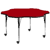 Mobile 60'' Flower Red Thermal Laminate Activity Table - Standard Height Adjustable Legs, XU-A60-FLR-RED-T-A-CAS-GG