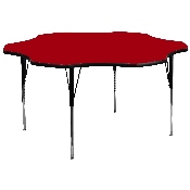 60'' Flower Red Thermal Laminate Activity Table - Standard Height Adjustable Legs, XU-A60-FLR-RED-T-A-GG