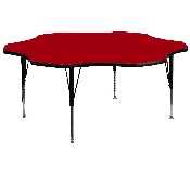 60'' Flower Red Thermal Laminate Activity Table - Height Adjustable Short Legs, XU-A60-FLR-RED-T-P-GG